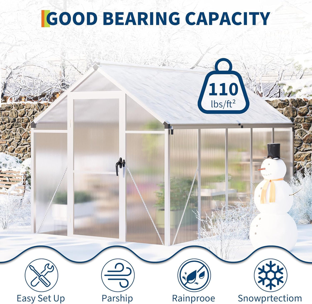 6 x 10 FT Greenhouse, Greenhouses for Outside, Polycarbonate Greenhouse with Aluminum Frame, Lockable Door and Ajustable Roof Vent for Backyard, Green Houses for Outside Garden Backyard, Patio