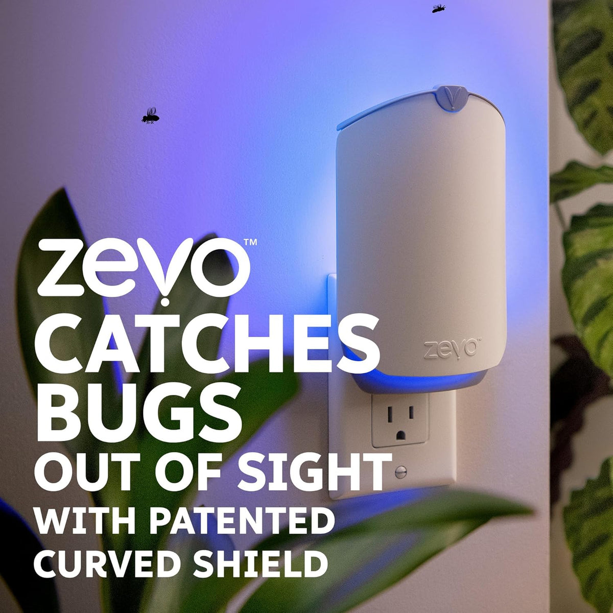 Zevo MAX Bug Catcher & Fly Trap for Indoors - Flying Insect Trap for Gnats, House & Fruit Flies - Use in Any Room - No-Mess Disposal (2 Plug in Bases & 3 Cartridges)