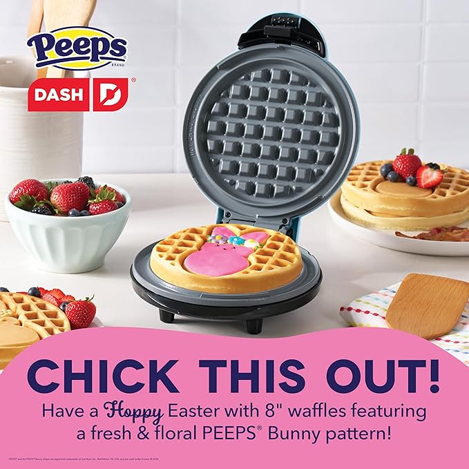 PEEPS® x Dash Waffle Maker - Bunny Waffle Maker for Easter Breakfast - Easy Release, One Touch Cooking & Compact Storage Design - Ceramic Coating - 8-Inch