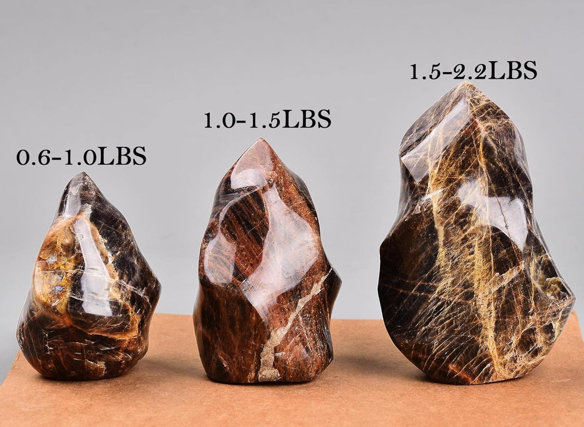 AMOYSTONE Black Moonstone Flame Shaped Towers Large Healing Crystal Stone Home Decor 0.6-1.0LBS