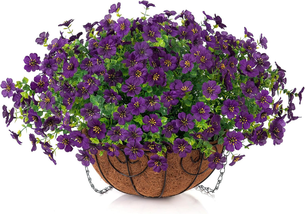 Artificial Fake Hanging Plants Flowers with Basket Outdoor Decor Faux Silk Dasiy Flower Arrangements in Pot Planter for Porch Home Indoor Patio Garden Yard Decoration