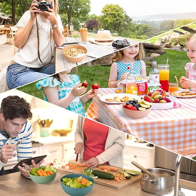 Quatish 10 PCS Unbreakable Cereal Bowls,Dishwasher & Microwave Safe Wheat Straw Bowls, Easy-to-Clean Lightweight Snack & Soup Bowl,Multi-Color Portable for Picnics Plastic Bowls Set, Multi