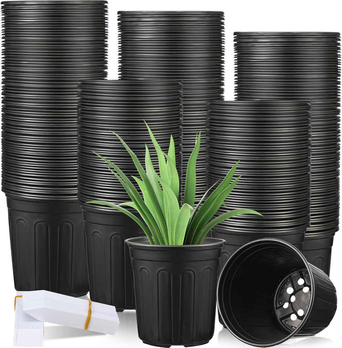 Tioncy 150 Pieces 6.5'' Plastic Seedling Pots Flexible 1 Gallon Nursery Pots with 150 Plant Labels Transplanting Soft Plastic Planters with Drainage Gardening Seed Starting Container