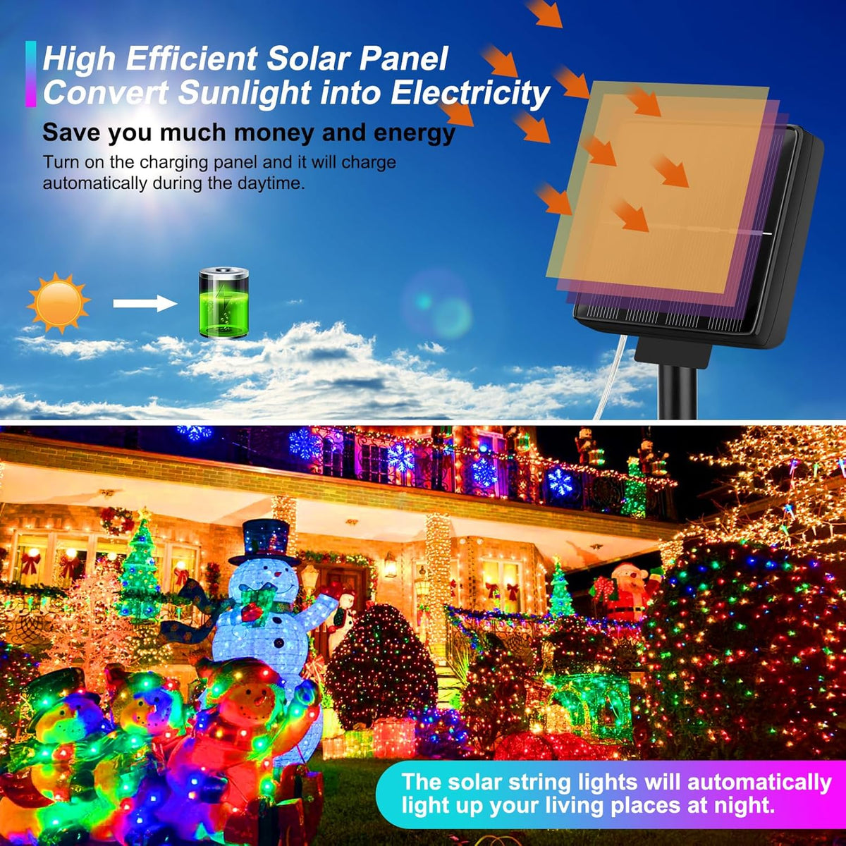 Brightever Outdoor Solar String Lights Waterproof, 2-Pack Total 80FT 200LED Solar Fairy Lights for Outside with 8 Lighting Modes, Solar Twinkle Lights for Yard, Christmas, Party (Multicolor)