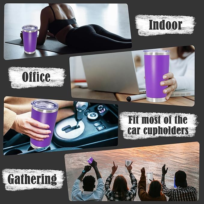 20 oz Tumbler Coffee Travel Tumblers Bulk with Lid Stainless Steel Double Wall Vacuum Insulated Mug Powder Coated Cups fit Car Cupholder for Hot and Cold - Purple, 8Pack