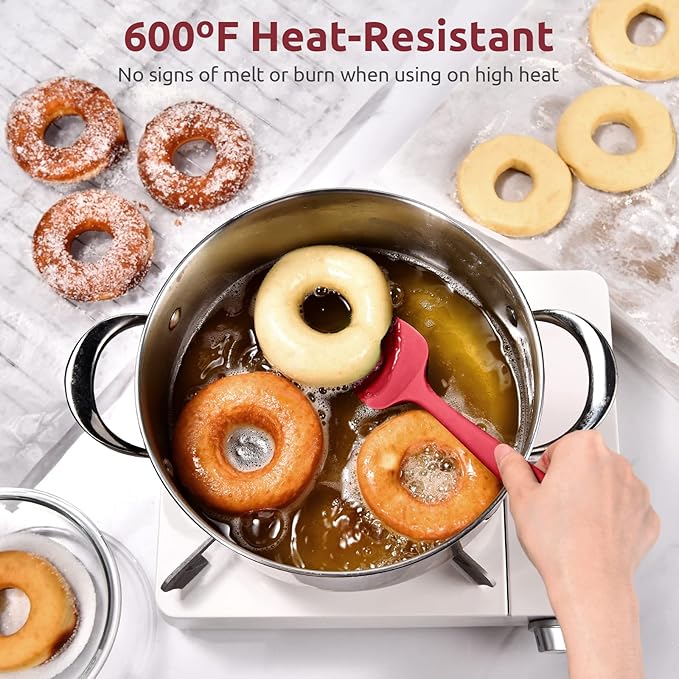 Heat Resistant Silicone Spatula Set: U-Taste 600ºF High Temp Seamless Food Grade Utensil, Flexible Rubber Silicon Kitchen Cooking Mixing Baking Scraper for Nonstick Cookware Set of 4 (Red)