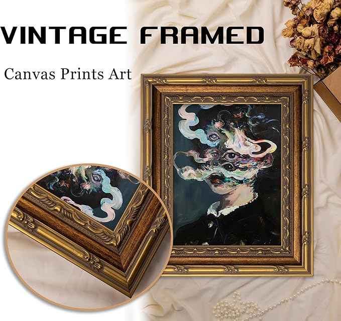 Vintage Gold Framed Gothic Wall Art Maximalist Witchy Feminine Eyes Painting Canvas Prints Dark Academia Poster Surreal Trippy Picture Artwork for Bedroom Living Room Witchcraft Home Decor