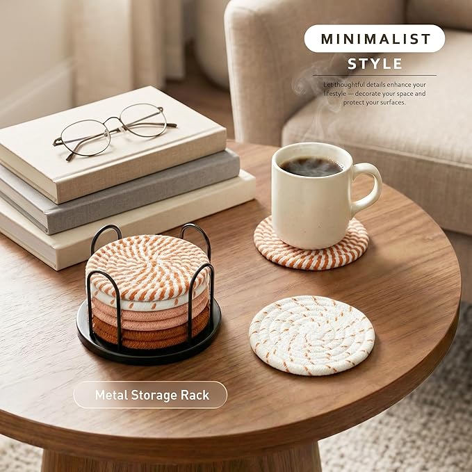 Lazebox Coasters Set of 8 for Drinks, 4 Inch Large Coasters for Coffee Table, Tabletop Protection for Hot & Cold Drinks, Versatile Coasters for Home Decor, Non-Slip & Easy to Clean