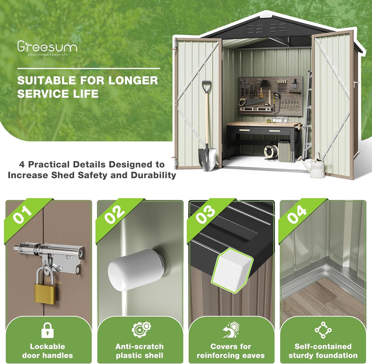 Greesum Outdoor Storage Shed 6 x 4 ft. Utility Tool Shed Metal Storage Garden Shed with Door & Lock for Patio Storage, Brown