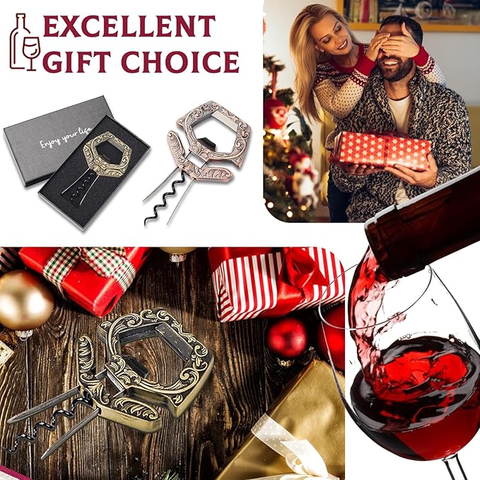 Ah So Wine Opener for Vintage Bottles, 3 in 1 Old Bottle Opener, Two Prong Cork Remover with Beer Bottle Opener, for Connoisseurs & Collectors to Uncork (Copper)