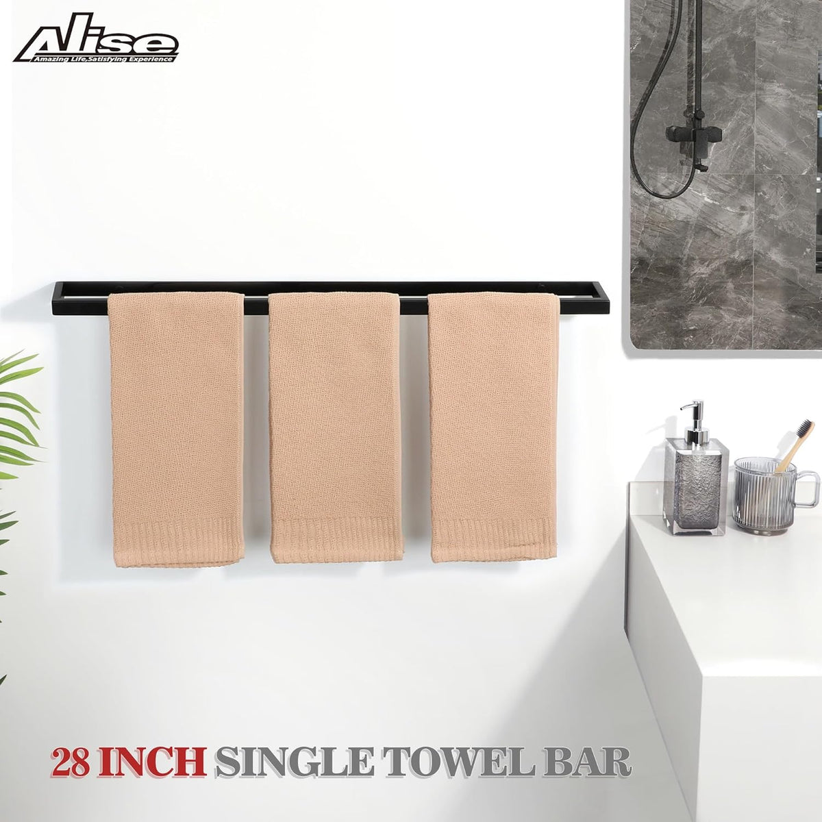 Alise Bath Towel Bars,28 Inch Towel Holder Towel Racks for Bathroom and Lavatory,SUS304 Stainless Steel Hand Towel Hanger Rail Wall Mount,Matte Black GJF070-B