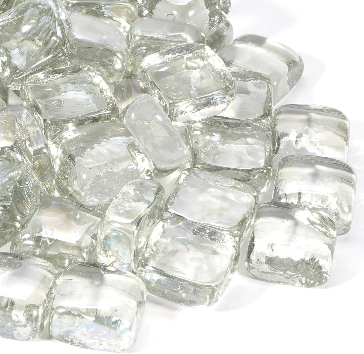Clear Fire Pit Glass Cube, Tempered Glass Bead for Fireplace, Firepit Table Indoor or Outdoor, Propane and Natural Gas, 10 Pounds Fire Rocks, Heat Resistant, No Poping, Crystal Reflective