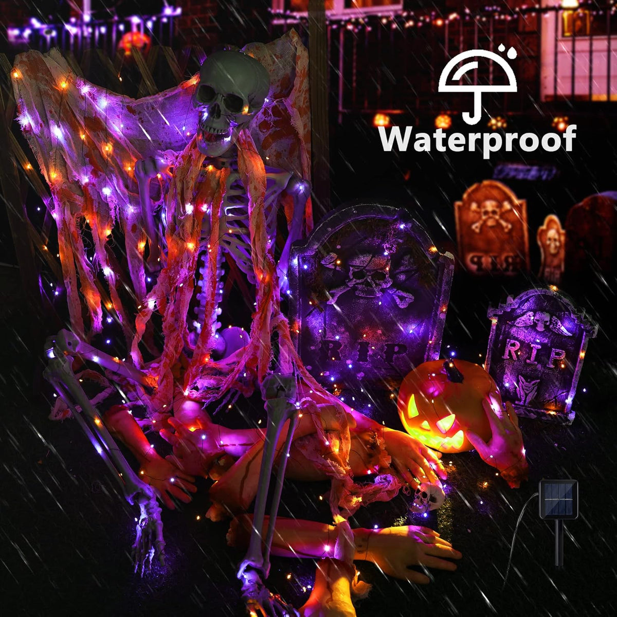 Brizled Orange & Purple Halloween Lights, 2 Pack Total 78FT 240 LED Solar Halloween Fairy Lights, 8 Modes Outdoor Orange Fairy Light, Purple Twinkle Light String Black Wire Outside Spooky Decorations