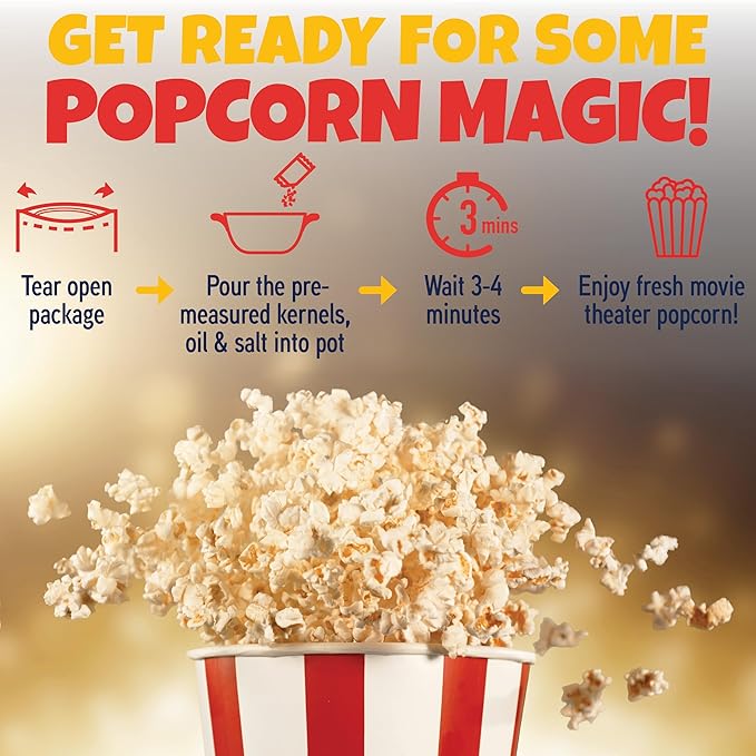 Premium America Popcorn Kit, 24 Packs for a 8oz Popper, Movie Theater & Popcorn Machine Kernels, Oil & Seasoning Packet, Bulk All in One