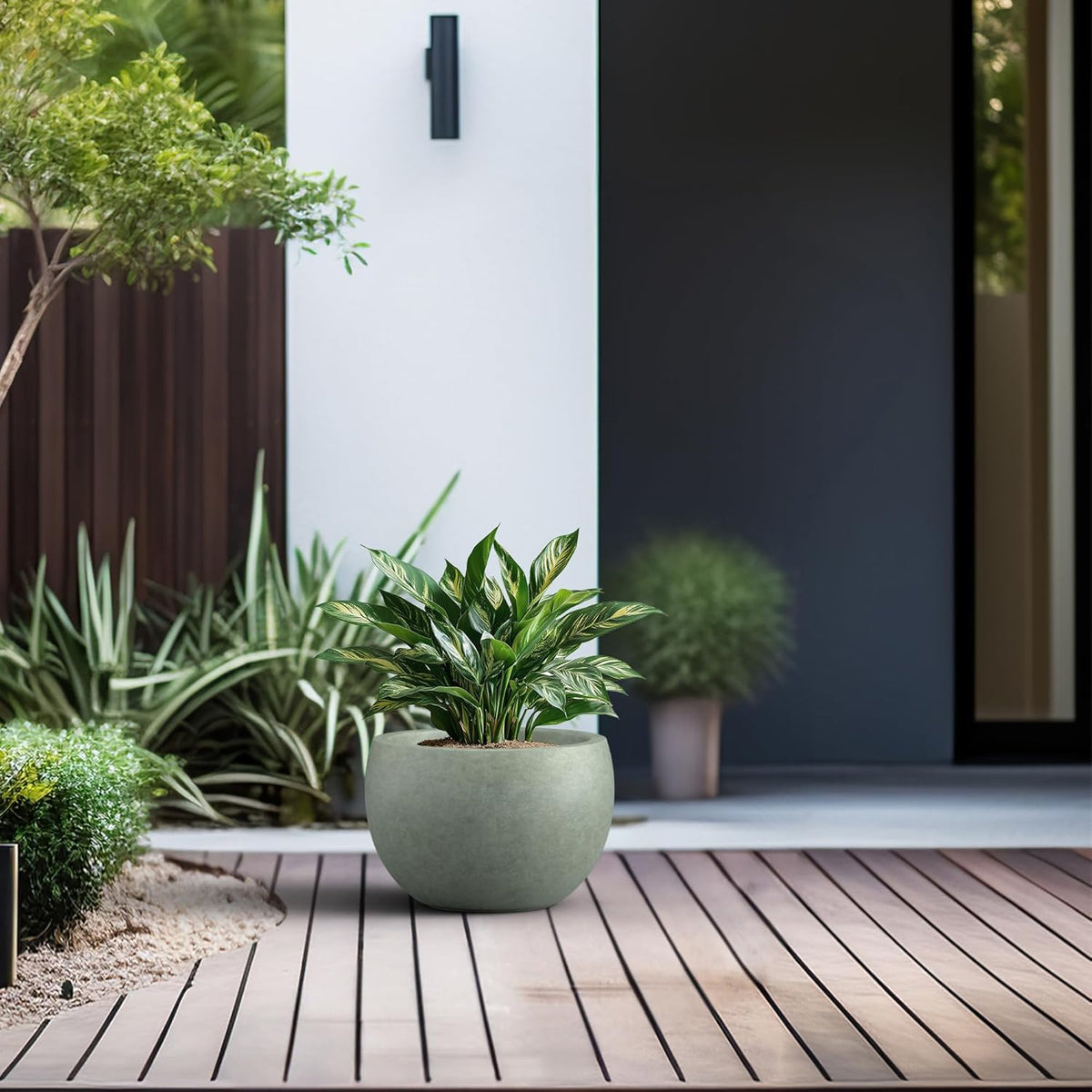 Kante 19.9" Dia Round Concrete Planter, Outdoor/Indoor Large Bowl Plant Pots with Drainage Hole and Rubber Plug for Garden Patio Balcony Home, Mint Green