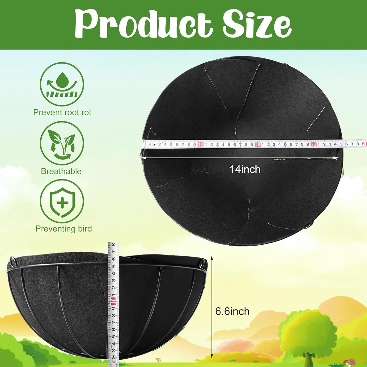 Adnee 2 Pcs 14 Inch Fabric Planter Basket Liner-Felt Flower Pot Liners-Hanging Plant Basket Fiber Insert for Garden Wall Hanging Planter Flower Vegetables(Round)