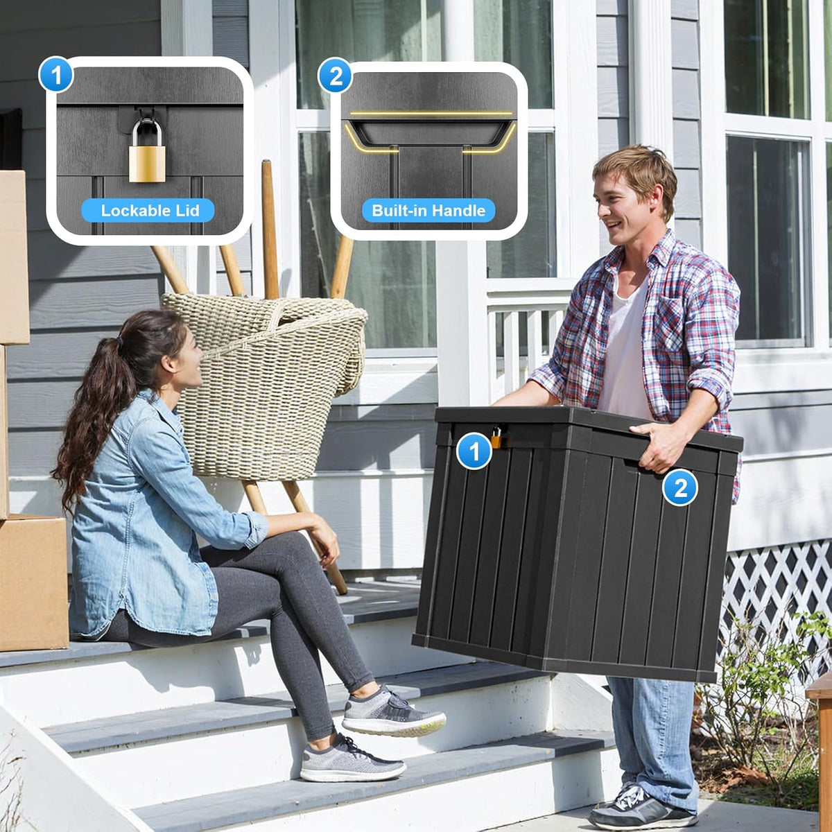 DRATO 50 Gallon Deck Box, Outdoor Storage Box for Patio Cushion, Sports Equipment, Garden Tools,Waterproof Patio Storage box, Lockable (Black)
