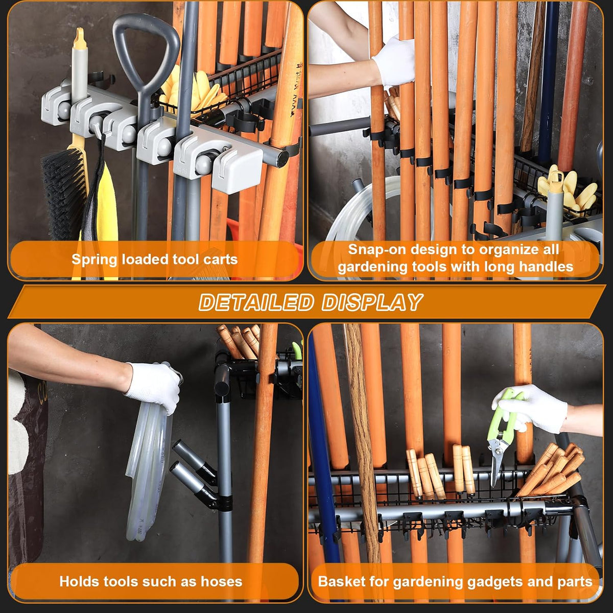 Garden Tool Storage Rack with Wheels Heavy-Duty Organizer for Garage, Yard, and Garden Tools