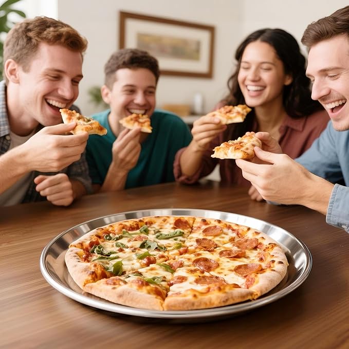 AWTBDP 12 Inch Pizza Pan Set of 3 for Oven, Non-Stick Stainless Steel Pizza Steel, Sturdy Non-Toxic Round Pizza Pans Tray for Cookie Pizza Pie Cake, Dishwasher Safe & Easy Clean