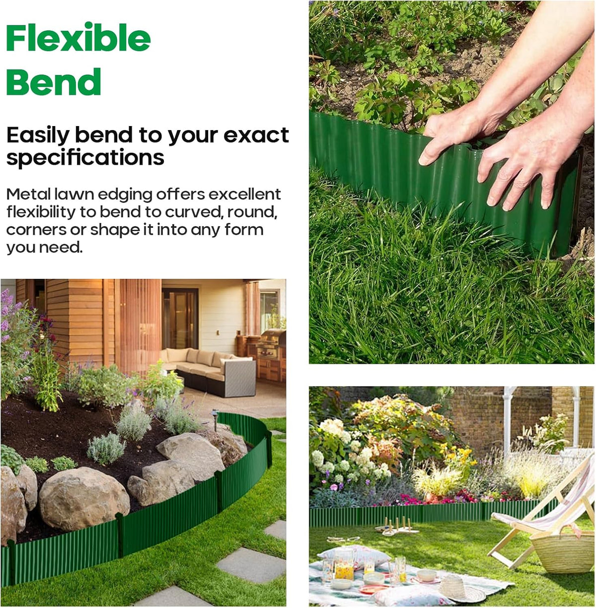 Corrugated Metal Garden Edging,Sturdy Tall Landscape Edging Borders with 6pcs Anchor Stakes, Perfect DIY for Flower Beds, Lawn and Pathway,Tree Surrounds,Paver Edges (Green 8"×20FT)