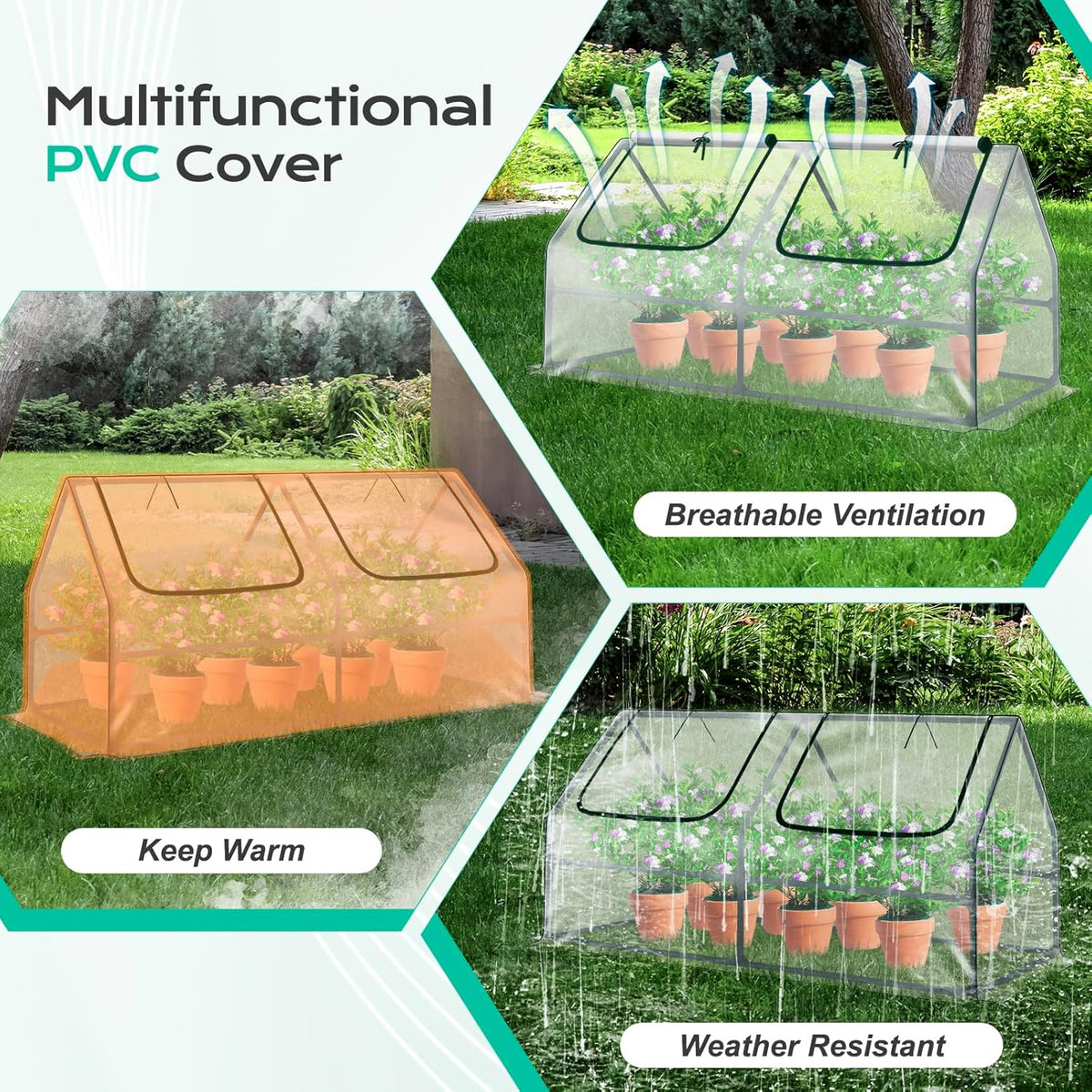 BPS 6x3x3 ft Mini Greenhouse with Transparent PVC Cover UV-Protected Roll-Up Zipper Windows, Ideal for Indoor or Outdoor Use on Raised Garden Beds