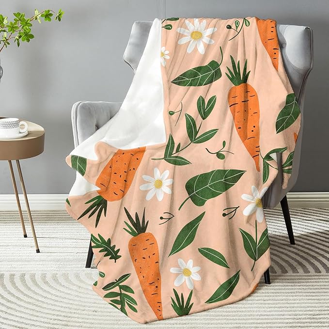 Carrot & Flower Plush Throw Blanket - Soft, Comfy, Lightweight, Warm, and Fuzzy - Ideal Gift for Men and Boys - Perfect for Couch, Bedroom, Travel, Bed - 50x60 inches
