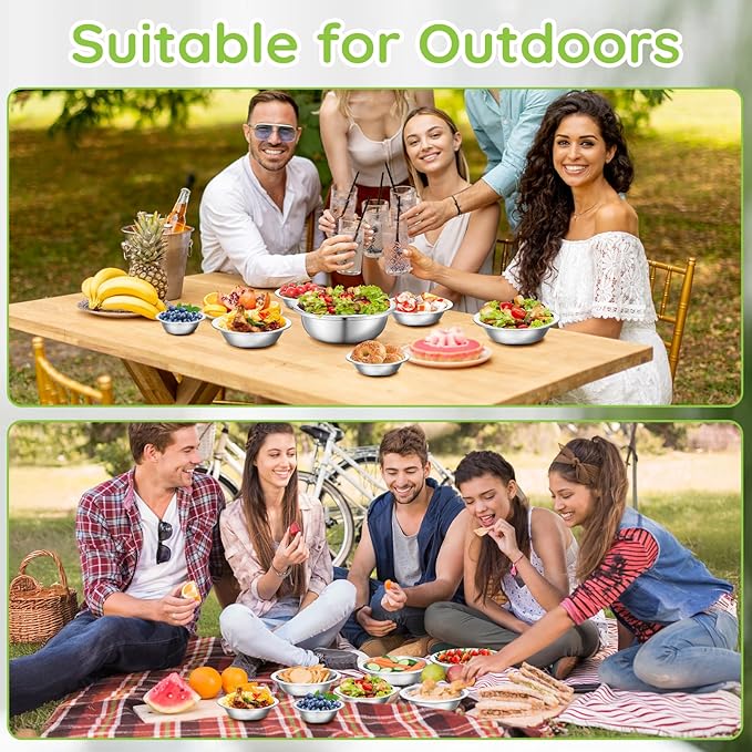 304(18/8) Stainless Steel Mixing Bowls for Kitchen, 8 Pack 8.7" 34.88 fl.oz Metal Mixing Bowls Set Stackable for Baking Serving Cooking Food Prep Storage Dishwasher Safe Lightweight