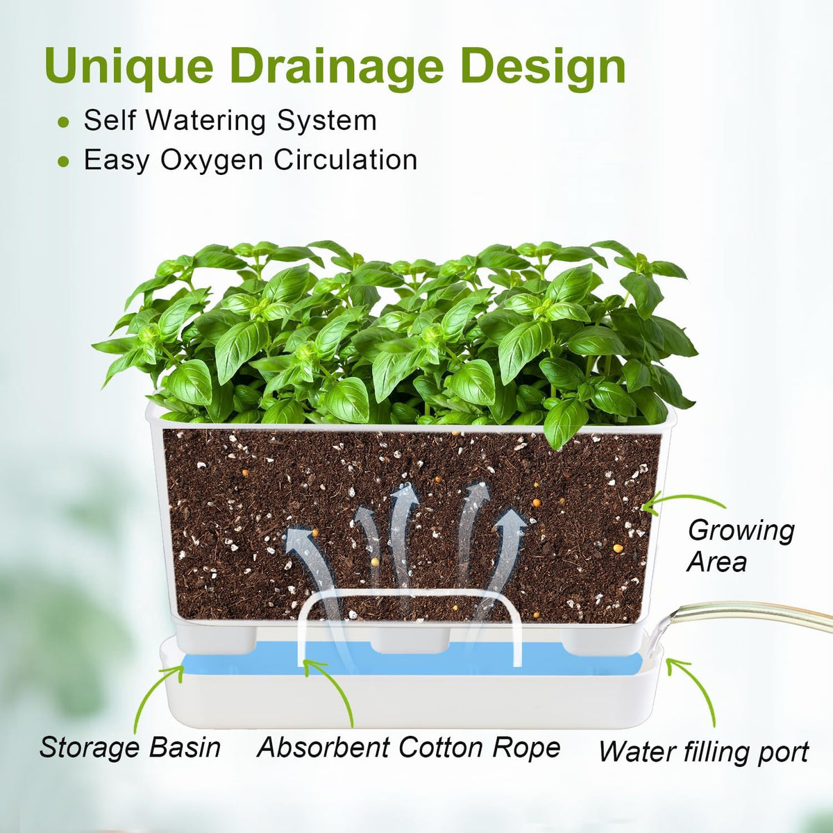 Herb Garden Planter Indoor Kit Self Watering Pots for Indoor/Outdoor Plants 4 Packs Windowsill Plant Pots with Drainage and Tray, Window Pot for Indoor Plants