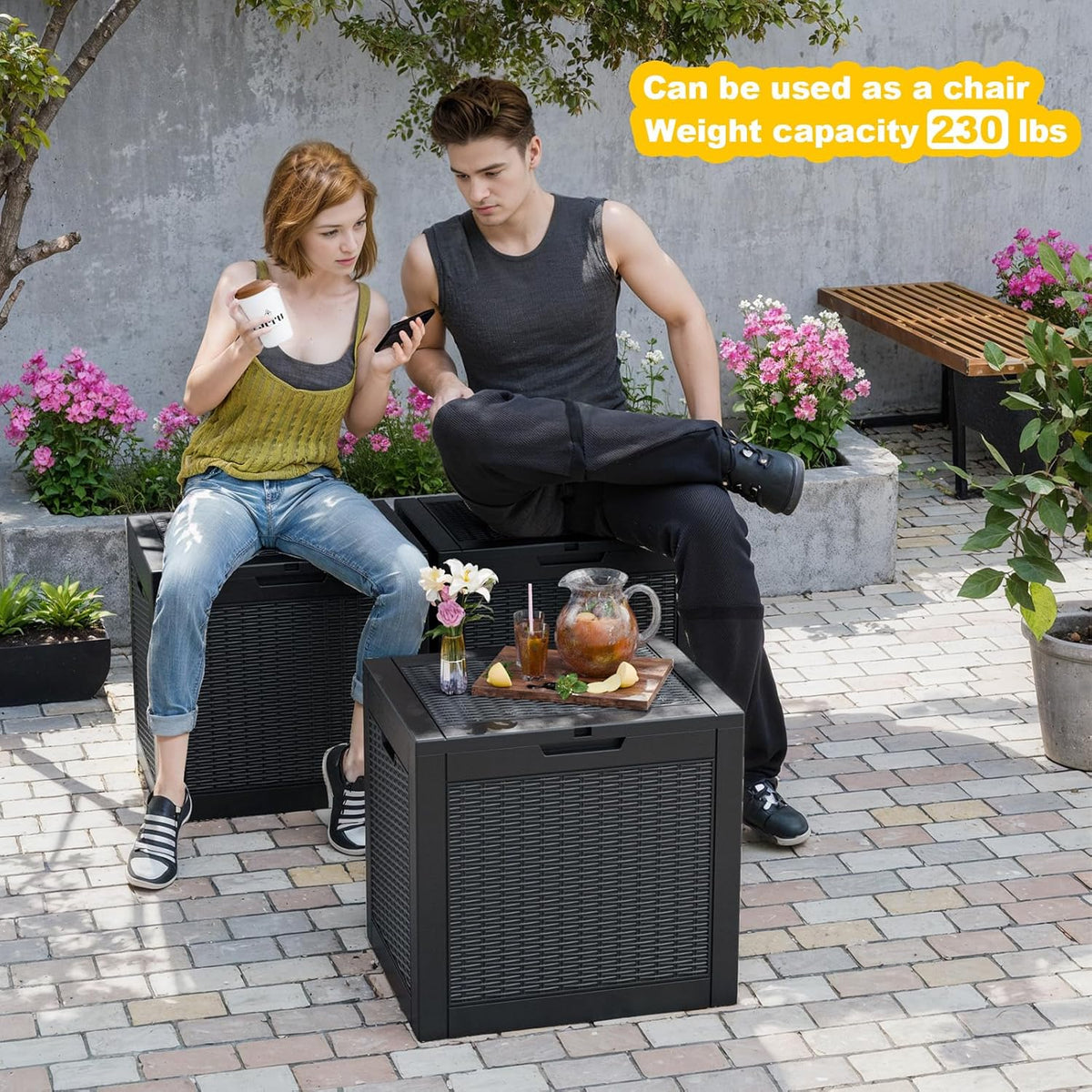 DRATO 31 Gallon Deck Box, Outdoor Storage Box for Patio Cushion, Sports Equipment, Garden Tools, Waterproof Resin Storage Box (Black)