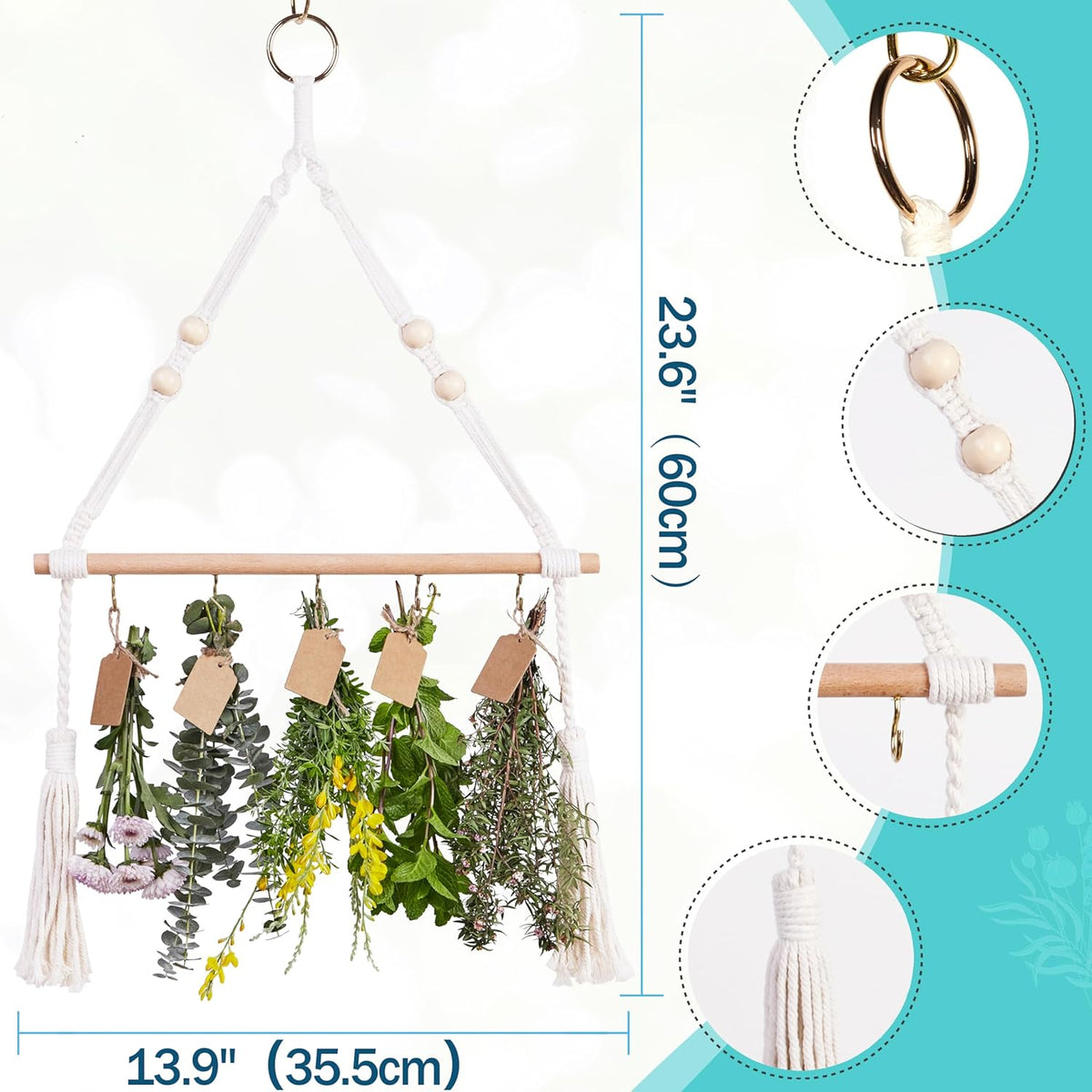 2pack Herb Drying Rack Flower Drying with 25PCS Brown Gift Tags and 32ft Natural Jute Twine herb Dryer,Herb Drying Rack,Hanging Herb Dryer Rack