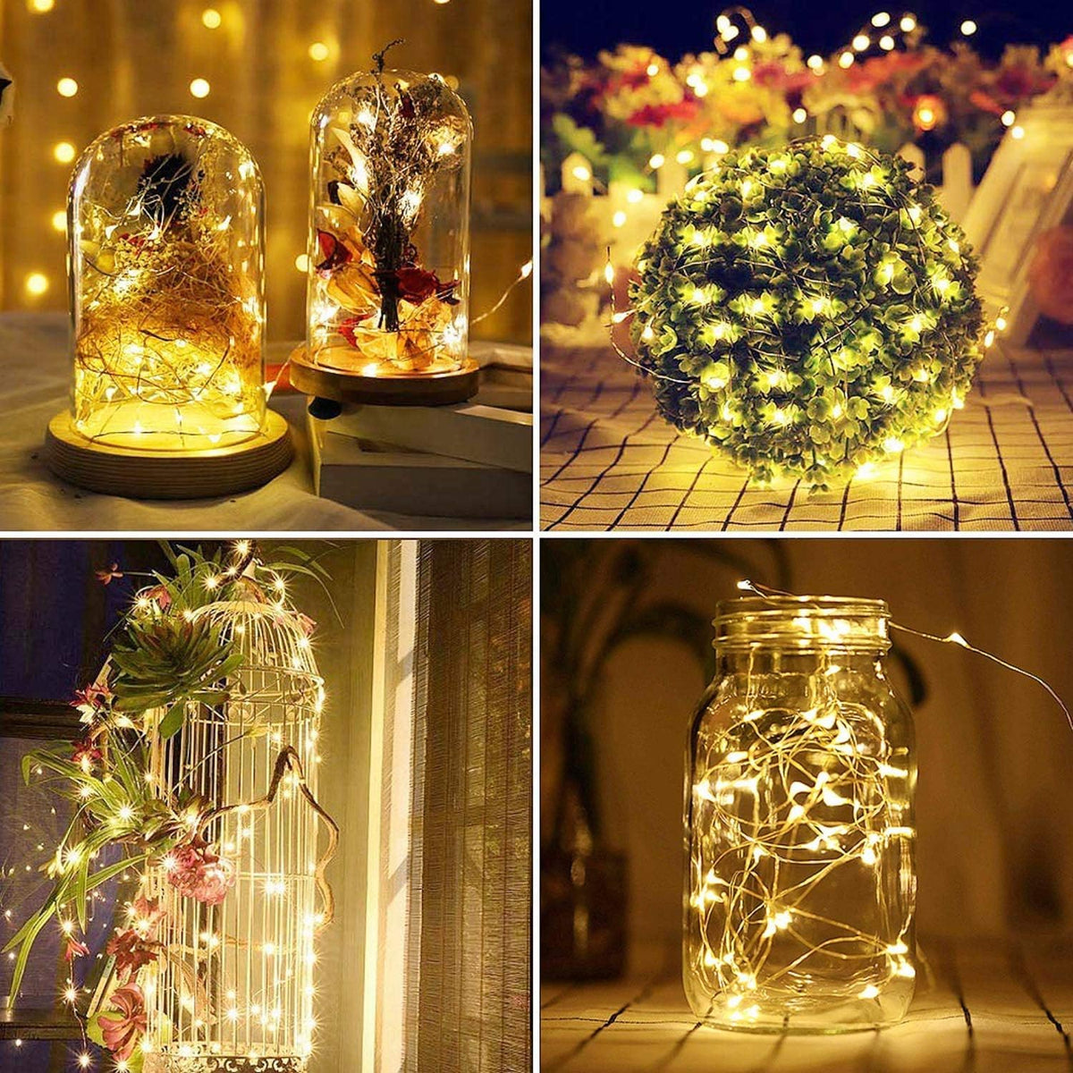 4 Pack Solar Powered Copper Wire String Lights Outdoor, Total 400LED Waterproof 8 Modes Fairy Lights for Garden, Patio, Party, Yard, Christmas (Warm White)