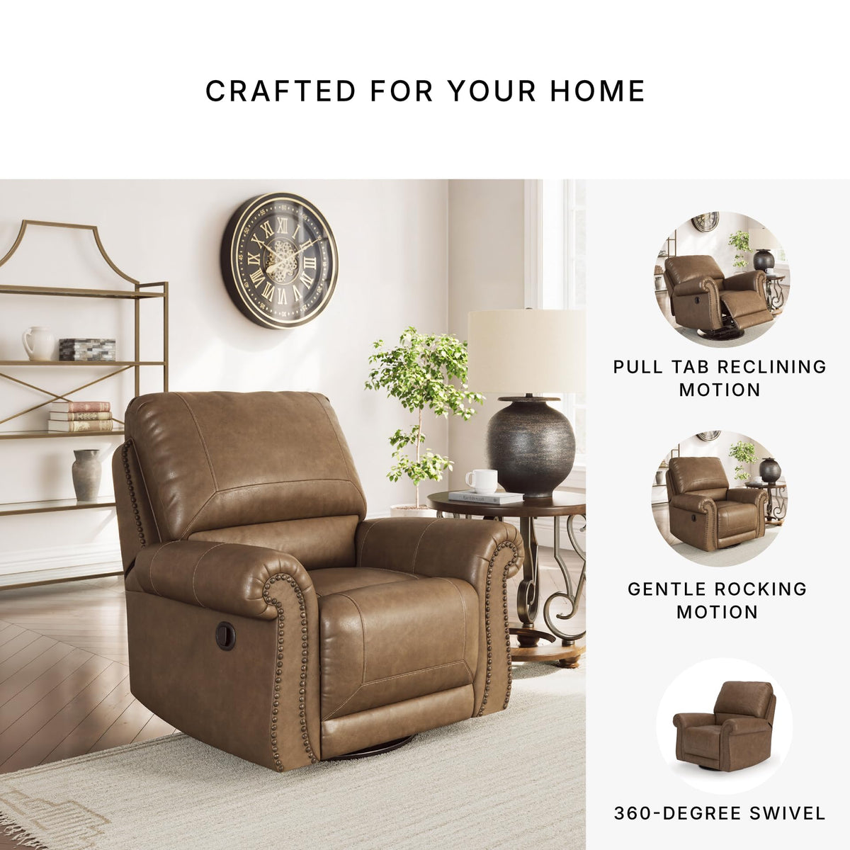 Furniture Faux Leather Swivel Glider Recliner