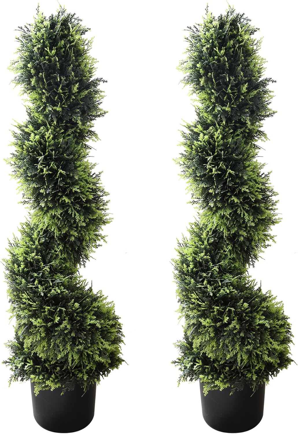 39 inchBoxwood Artificial Cedar Spiral Topiary Trees – Decorative Fake Greenery in Planter Pots for Front Porch, Outdoor Walkway, Entryway Decorating, Set of 2