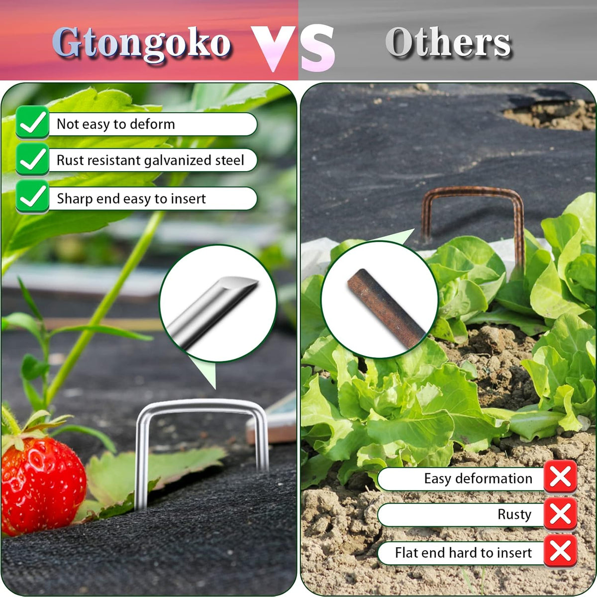 Gtongoko 50 Pack Galvanized Landscape Staples, Garden Stakes, Tent Stakes, Plant Cover Stakes 6 Inch for Landscaping Securing Weed Barrier Fabric, Irrigation Tubing, Holding Fence