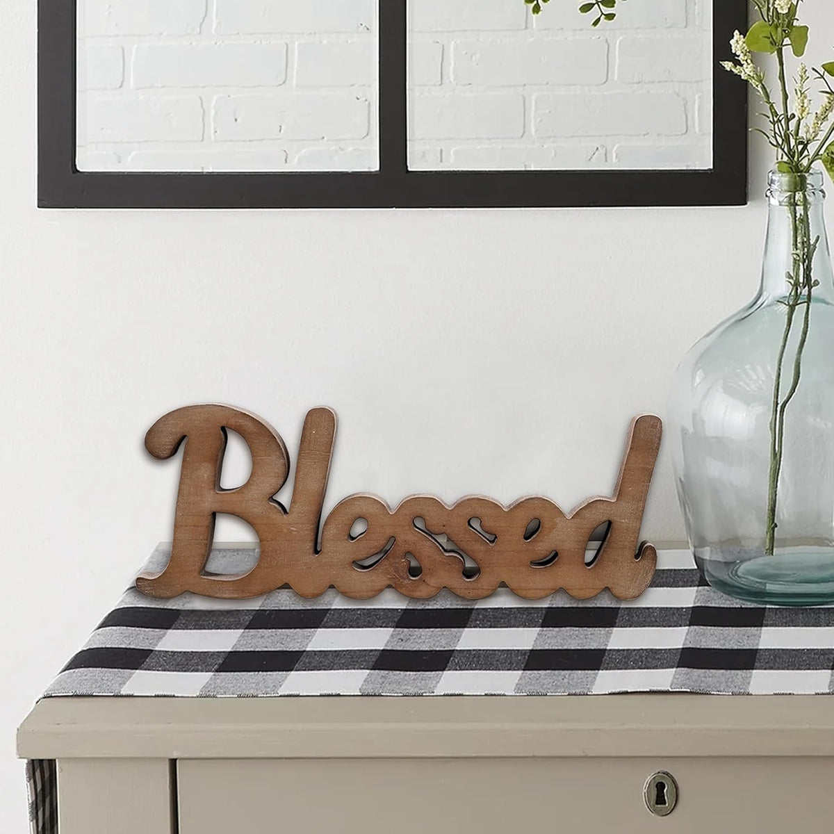 Farmhouse Blessed Signs for Home Decor 15 inches, Hanging Handmade Rustic Blessed Wall Decor, Wooden Signs for Tabletop Mantel Shelf Entryway Wedding Thanksgiving Christmas