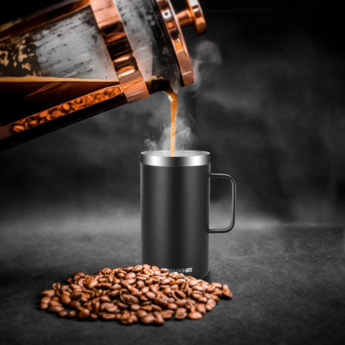 KXIAOCHEN 20oz Insulated Coffee Mug with Lid, Stainless Steel Coffee Cup, Double Wall Vacuum Coffee Tumbler with Handle, Premium Thermal Travel Coffee Mug (Black)