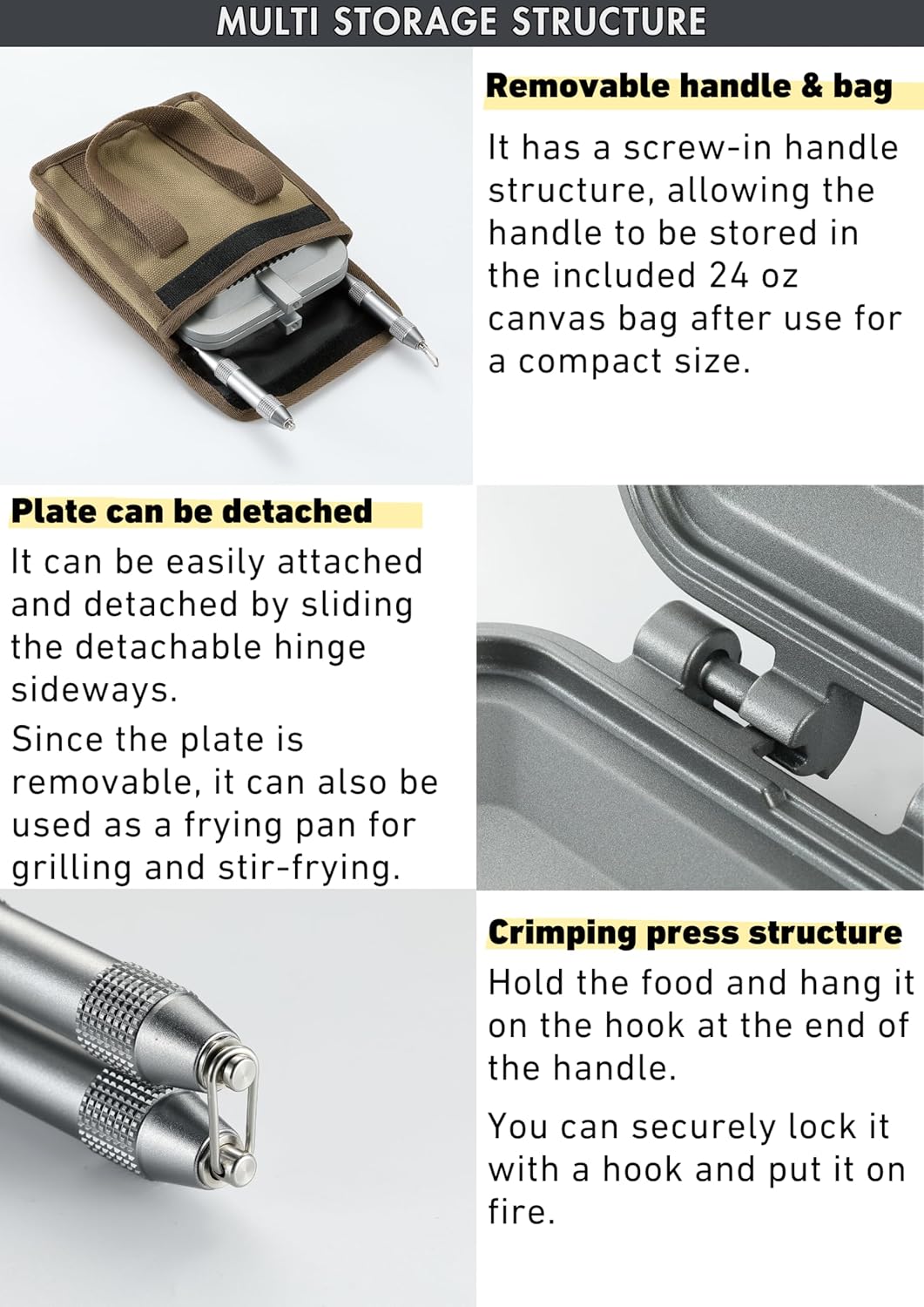 camping moon Sandwich Maker Hot Sand Single Burner Gas Fire Open Fire Compact Aluminum TT-1315 (Silver w/bag)