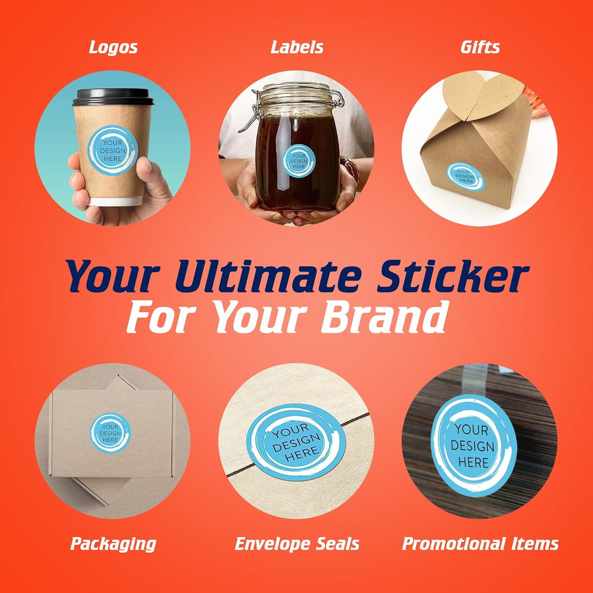 100 Custom Vinyl Stickers - Upload Your own Image, Text, Design, Logo - Personalized Logo Labels for Handmade, Packaging, Bottle, Jars, Candle, Brand Stickers (Blue Swirls, 1.5x1.5)