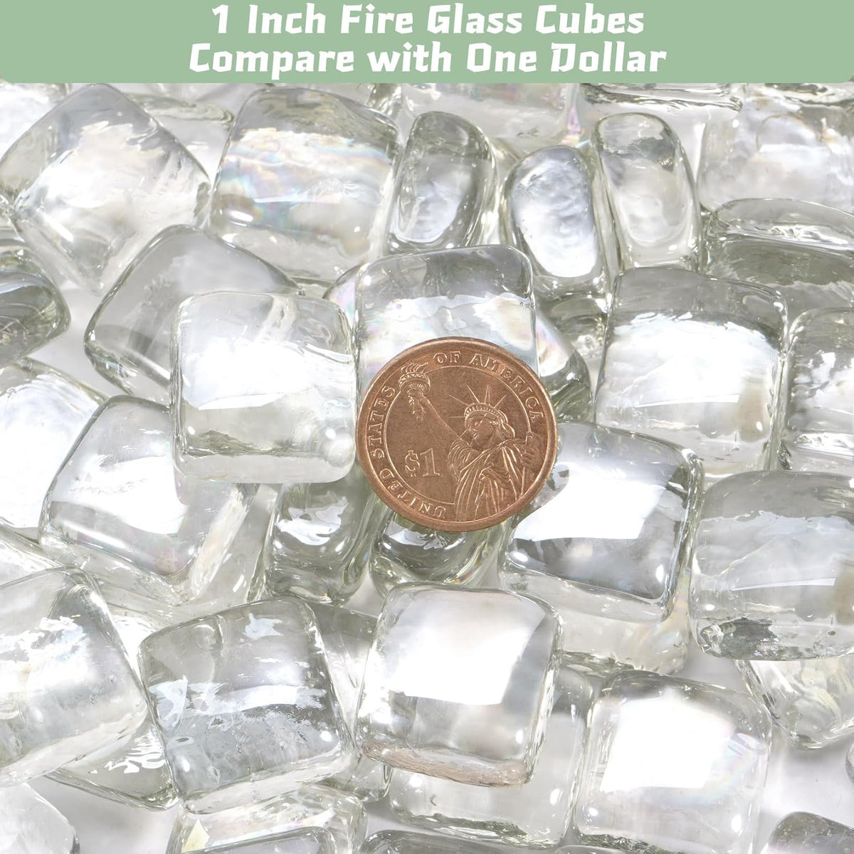 Clear Fire Pit Glass Cube, Tempered Glass Bead for Fireplace, Firepit Indoor or Outdoor, Propane and Natural Gas, 20 Pounds Fire Rocks, Heat Resistant, No Poping, Crystal Reflective