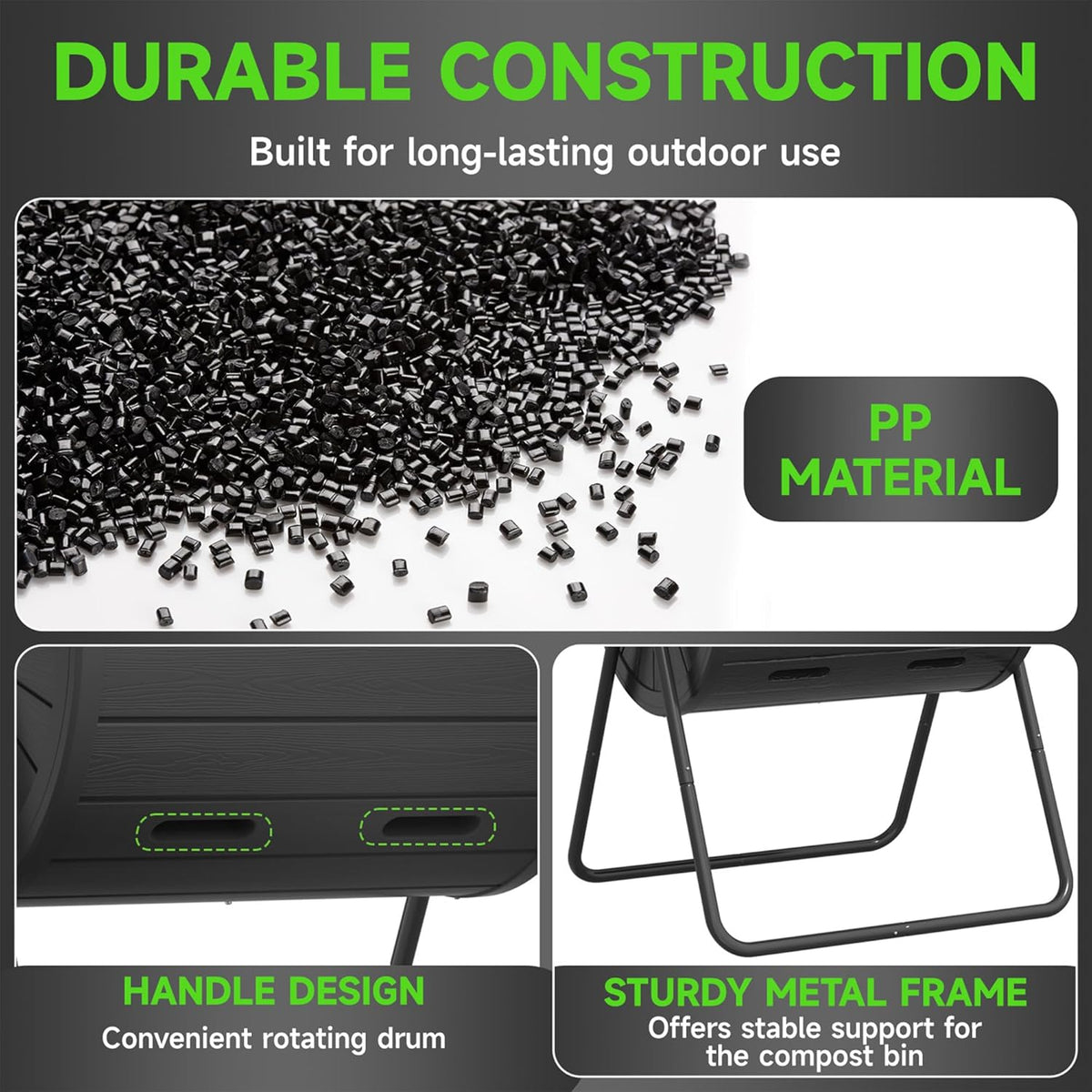 Dual Chamber Tumbling Composter 43 Gallon Large Outdoor Tumbling Composter Efficient Batch Composting Easy Turn Design (Black)