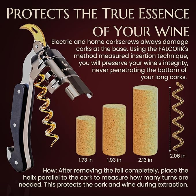 Corkscrew for Professionals FALCORK® 354 – Control – 3-Step Lever, 6-Turn Helix and Generous Wooden Handle for Maximum Smoothness and Controlled Technique on Fine Wine Corks