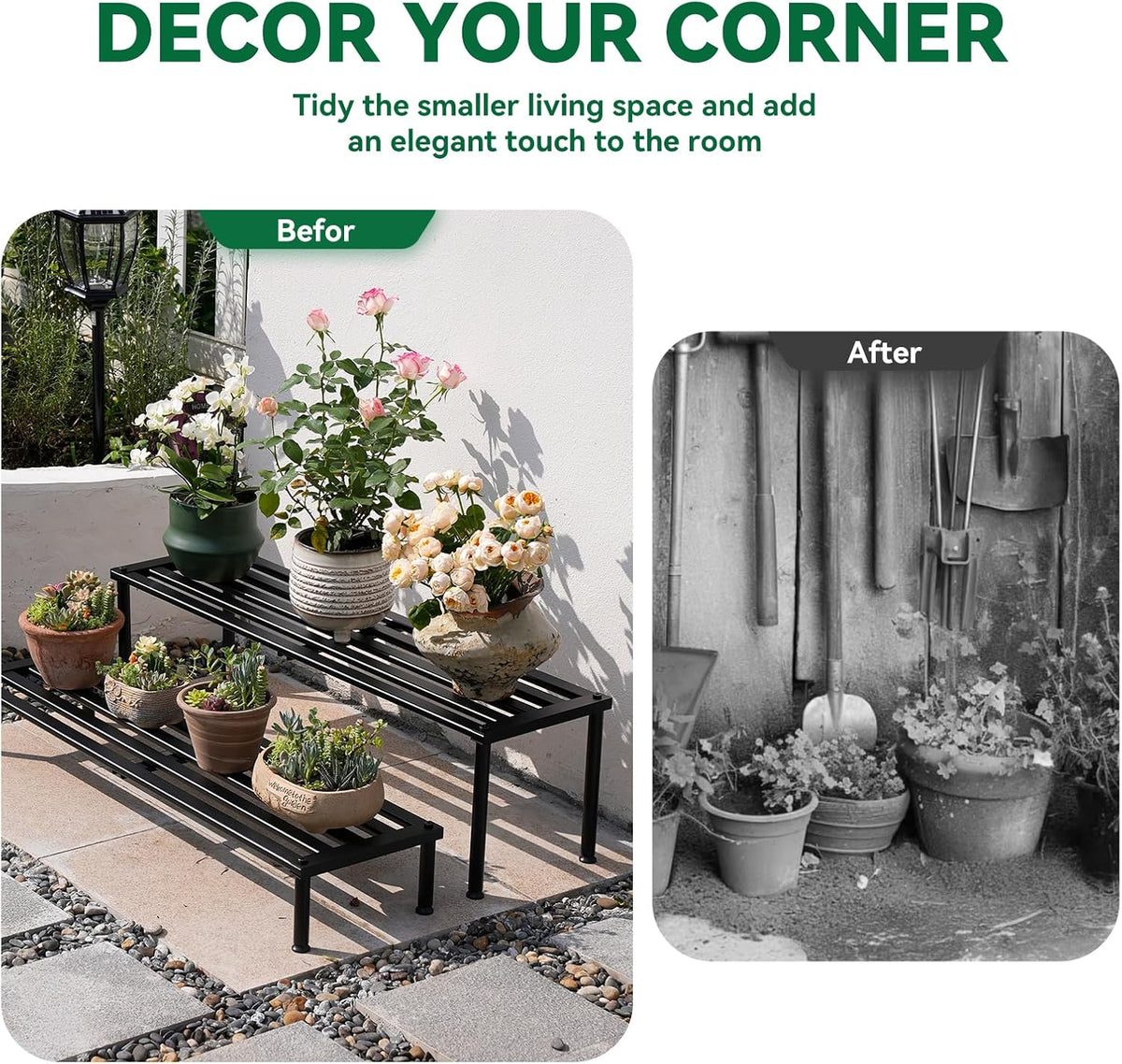Metal Plant Stand, Rust-proof Aluminum Display Rack, Plants Display Stands Decoration Racks for Living Room Garden Balcony Patio (Black, 41.3Inch Low)