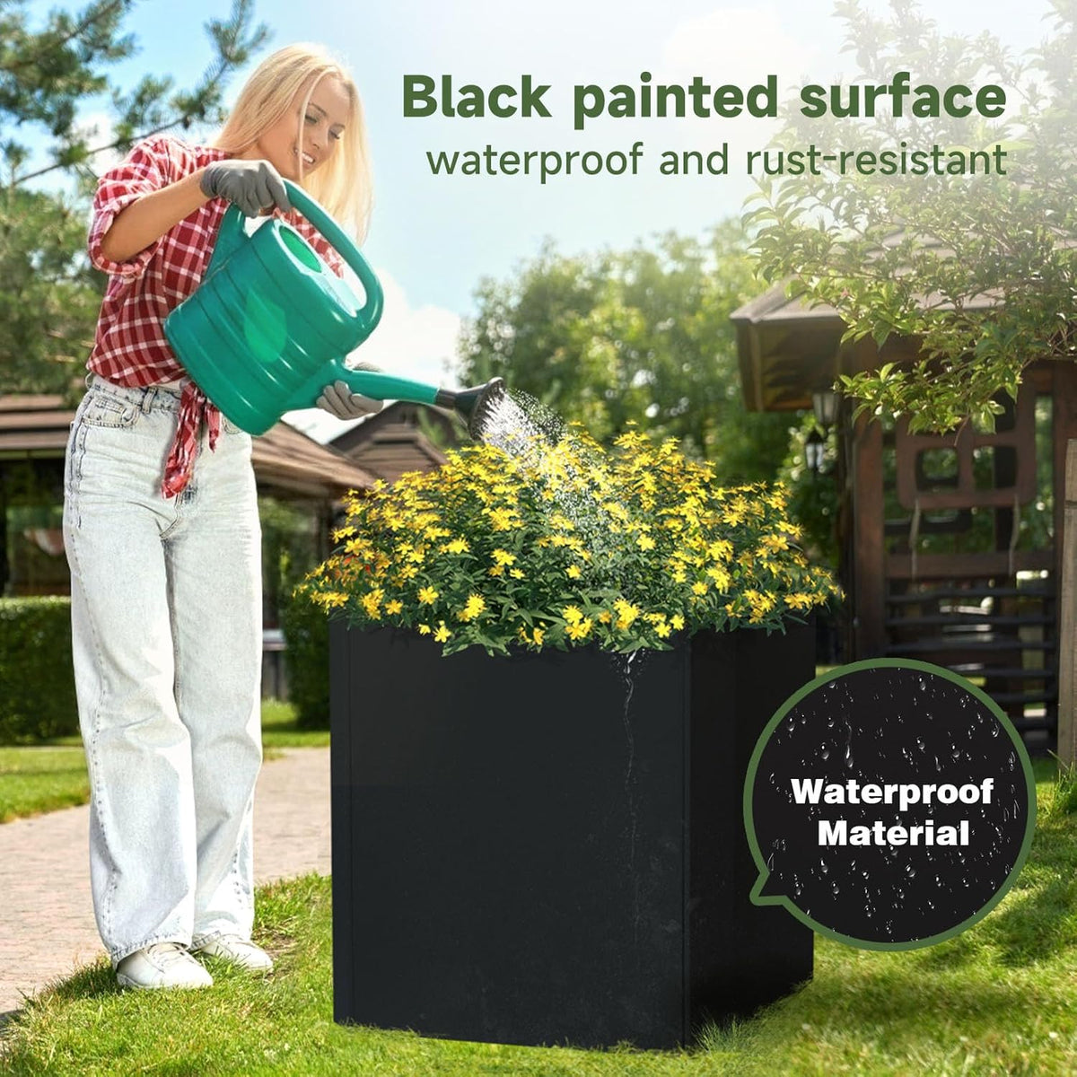 Steel Planter Box-20"x20"x20"-Large Square Planter Box-Outdoor Indoor-Cube Steel Planter Heavy Duty Black Metal Planter Flower Pot Commercial Residential for Home Garden Porch Hotel Patio