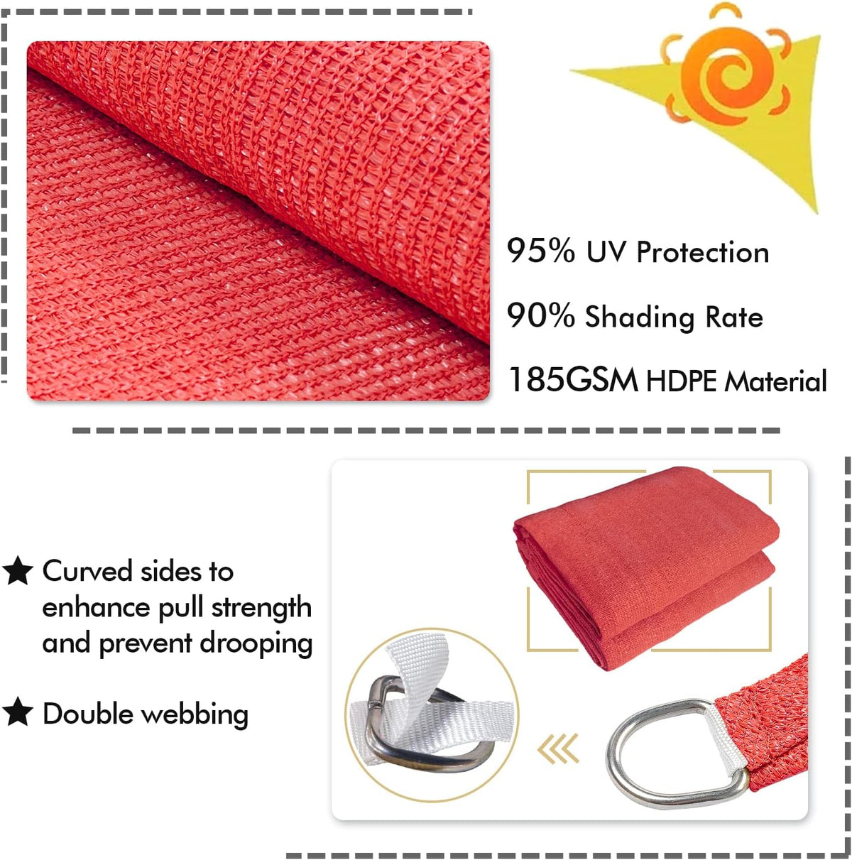 KANAGAWA Sun Shade Sail 10'x10' Scarlet Rectangle UV Block Canopy Awning Shelter Fabric Cloth Screen for Outdoor Patio Garden Backyard
