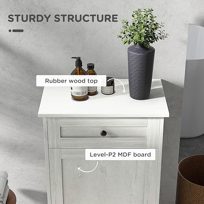 HRVEOCEI Single Tilt Out Trash Can Cabinet for 10 Gallon, Trash Can Holder Cabinet with Drawer, Farmhouse Garbage Cabinets for Kitchen Living Room, Easy to Clean (Gray)