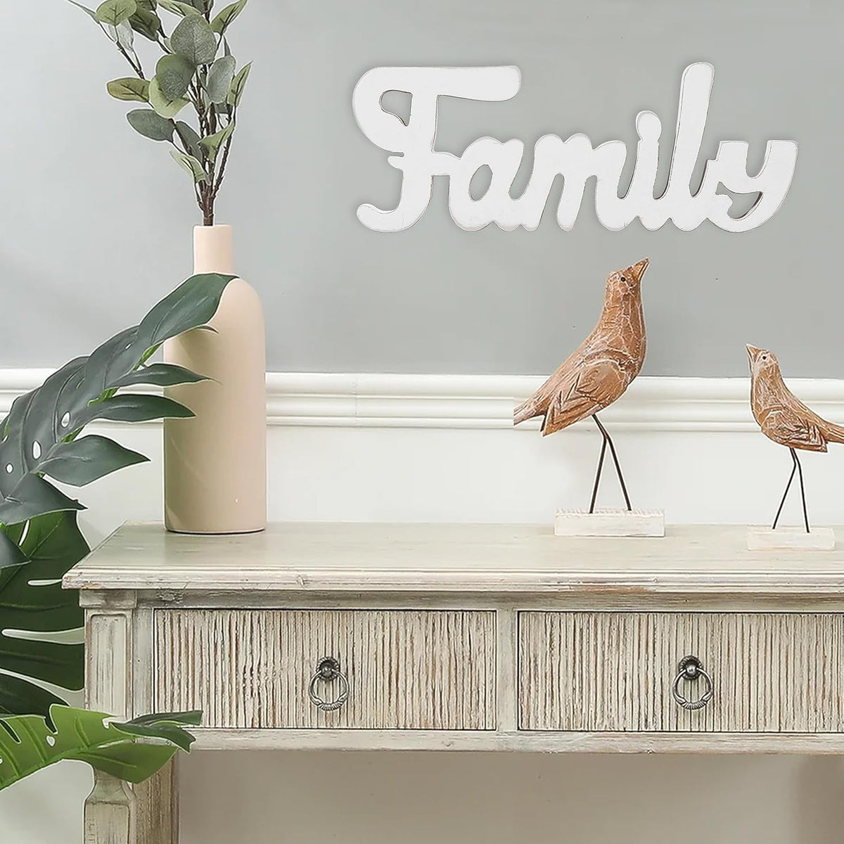 Rustic Wooden Family Signs for Home Decor Wall 15", Farmhouse Distressed White Christmas Tabletop Decor Signs, Fireplace Mantle decor, Thanksgiving Family Wall Decor for Living Room