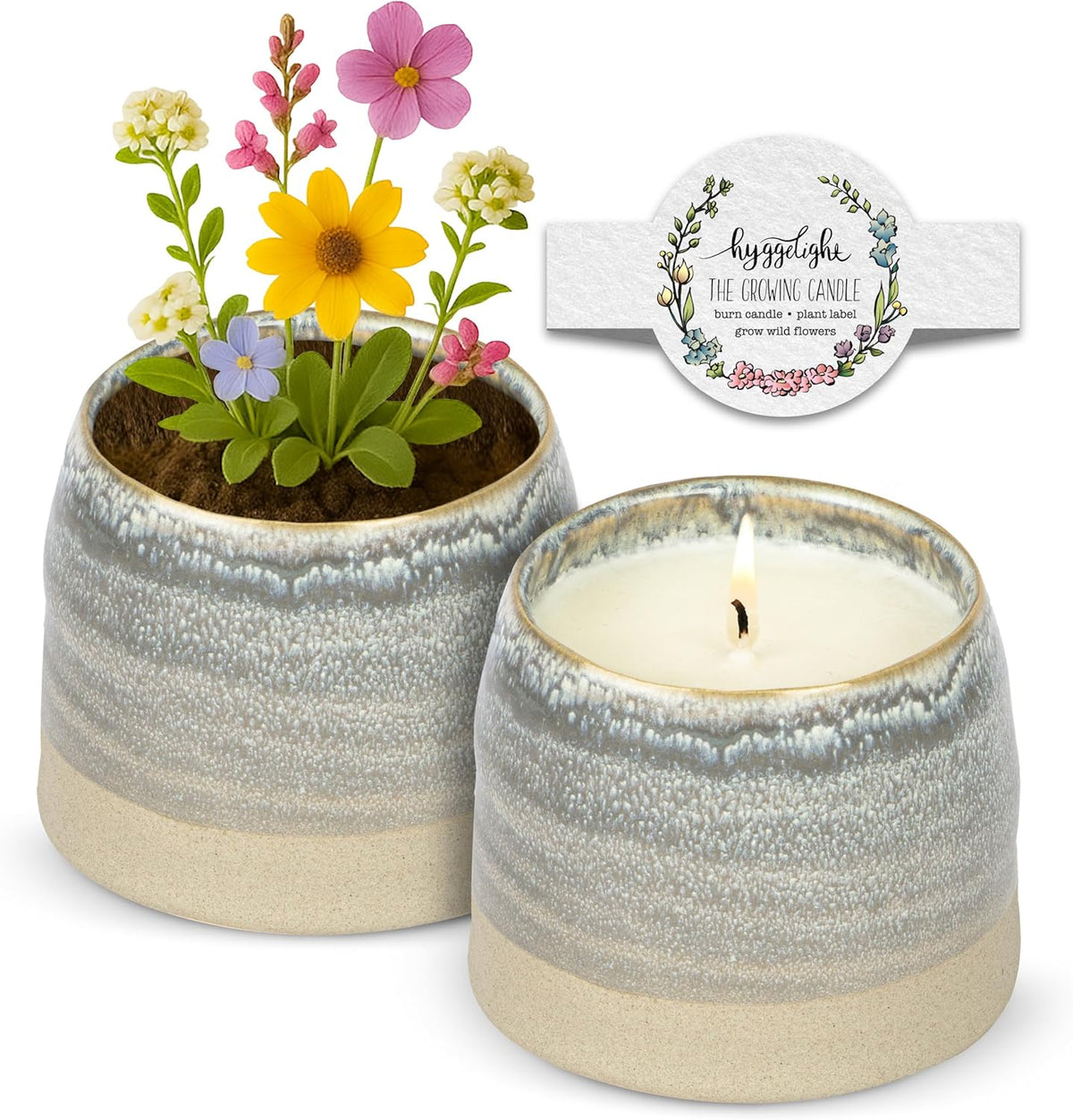 The Growing Candle, Mint & Eucalyptus Scented, 10oz Ceramic Pot, Aromatherapy Candles, 100% Soy, Greta