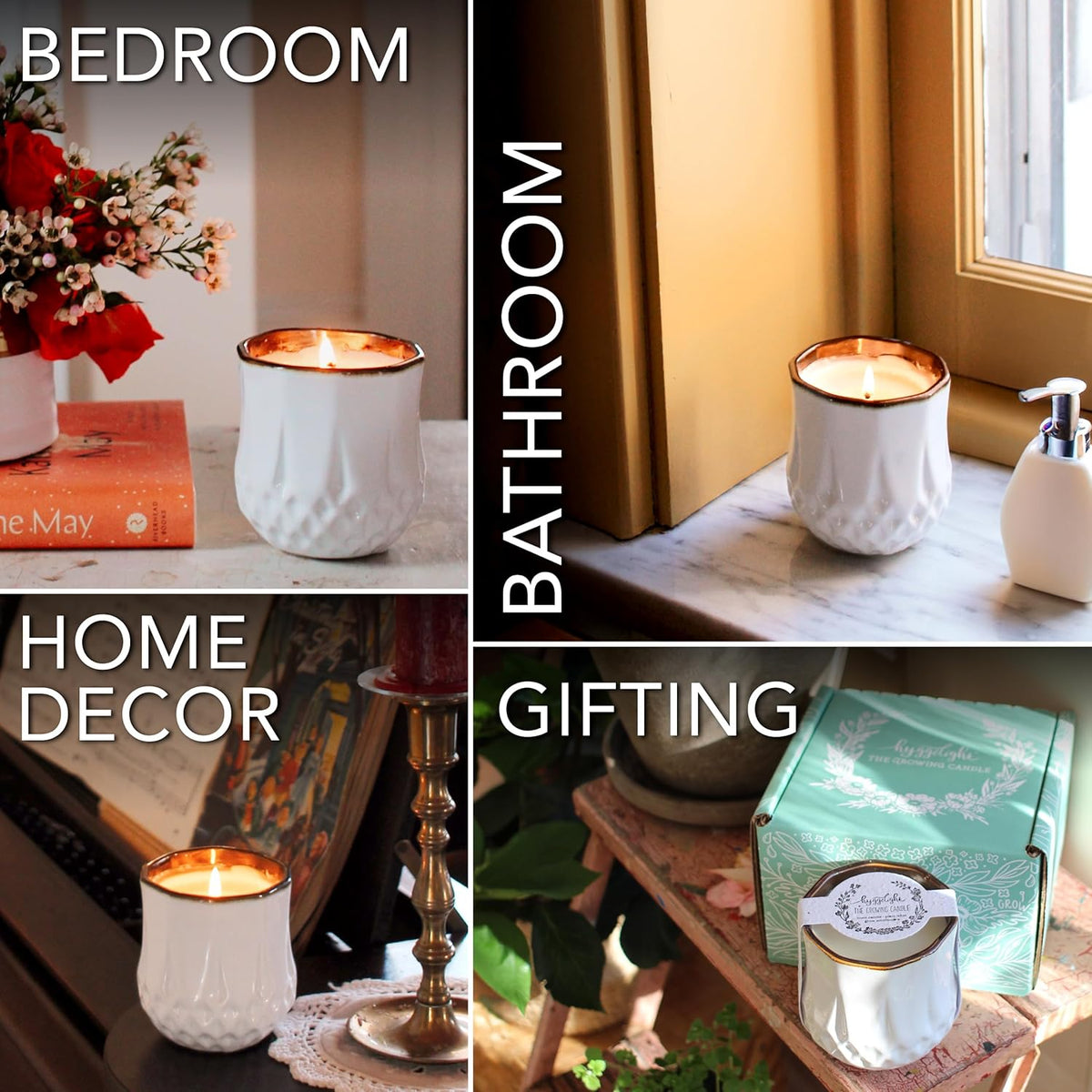The Growing Candle, Lemongrass Scented, 9oz Ceramic Pot, Single Wick Aromatherapy Candles, 100% Soy for Women and Men, Astrid