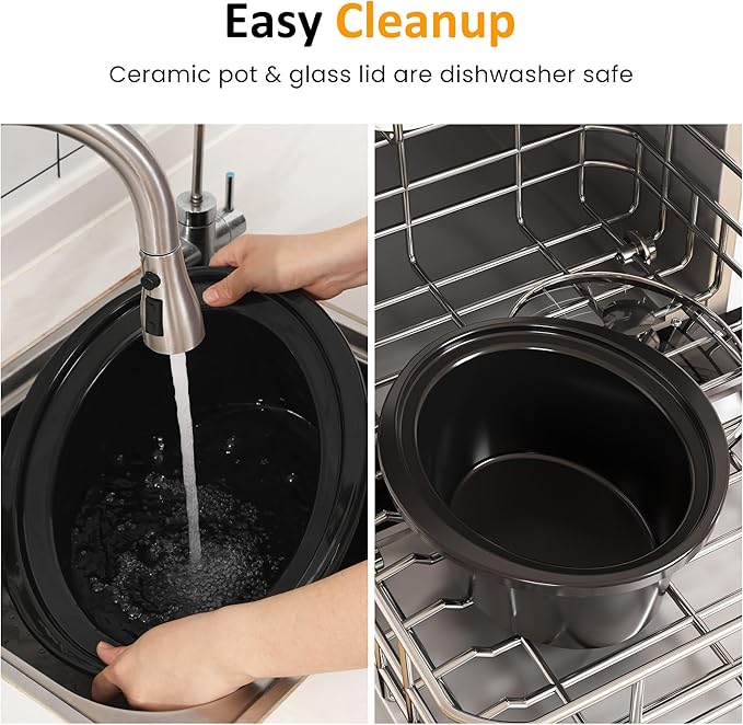 Sunvivi 4QT Programmable Slow Cooker with Locking Lid, Removable Ceramic Pot, 3 Heating Settings & Timer, Dishwasher-Safe, Stainless Steel