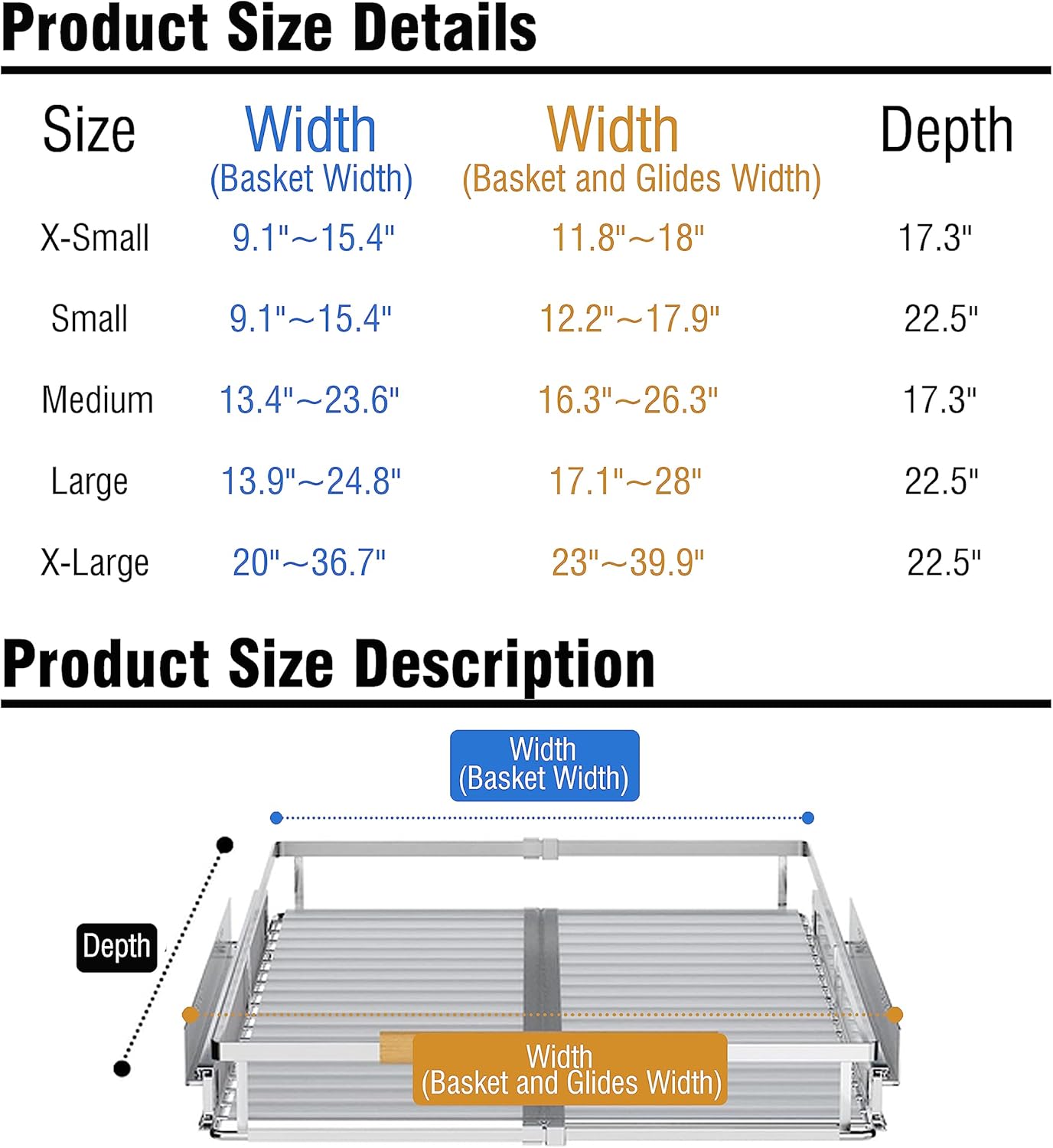 2Pack Expandable Pull Out Cabinet Organizer, 17.1~28"W x 22.5"D Heavy Duty Slide Out Shelves Adjustable Height Cabinet Pull Out Shelves,Expandable Width Spice Rack Organizer for Kitchen